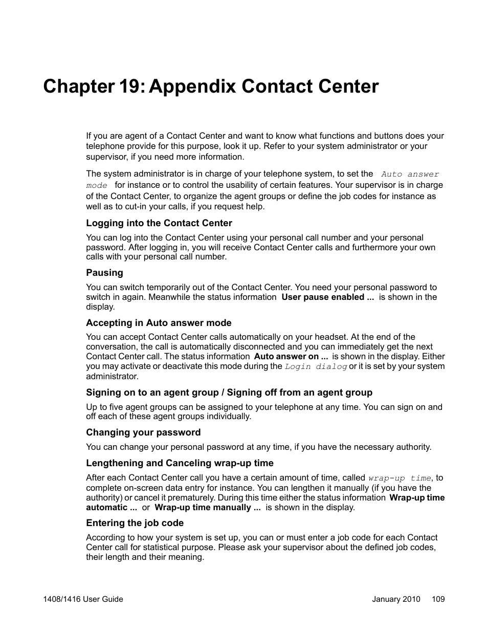 Chapter 19: appendix contact center | Avaya 16-603463 User Manual | Page 109 / 118