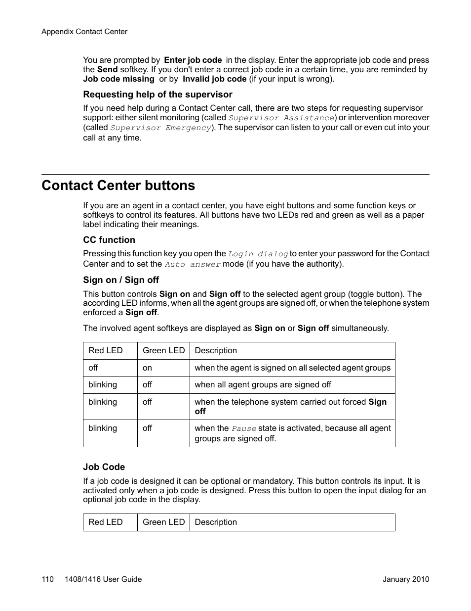 Contact center buttons | Avaya 16-603463 User Manual | Page 110 / 118