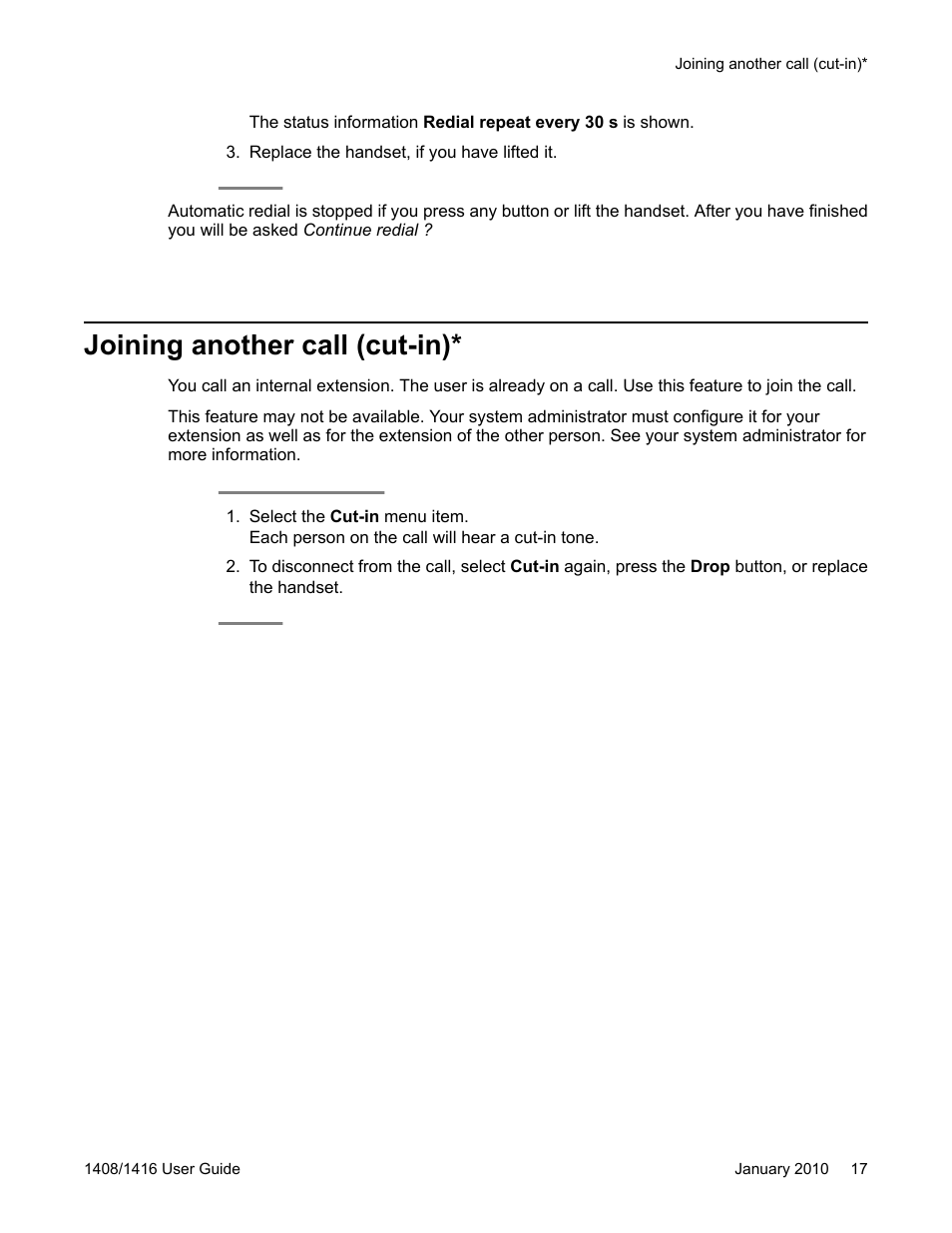 Joining another call (cut-in) | Avaya 16-603463 User Manual | Page 17 / 118