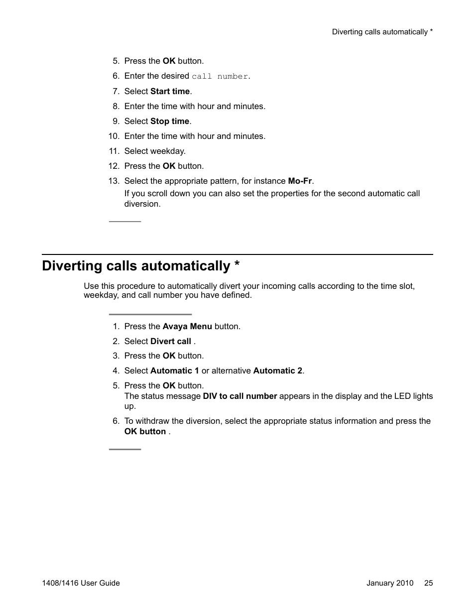 Diverting calls automatically | Avaya 16-603463 User Manual | Page 25 / 118