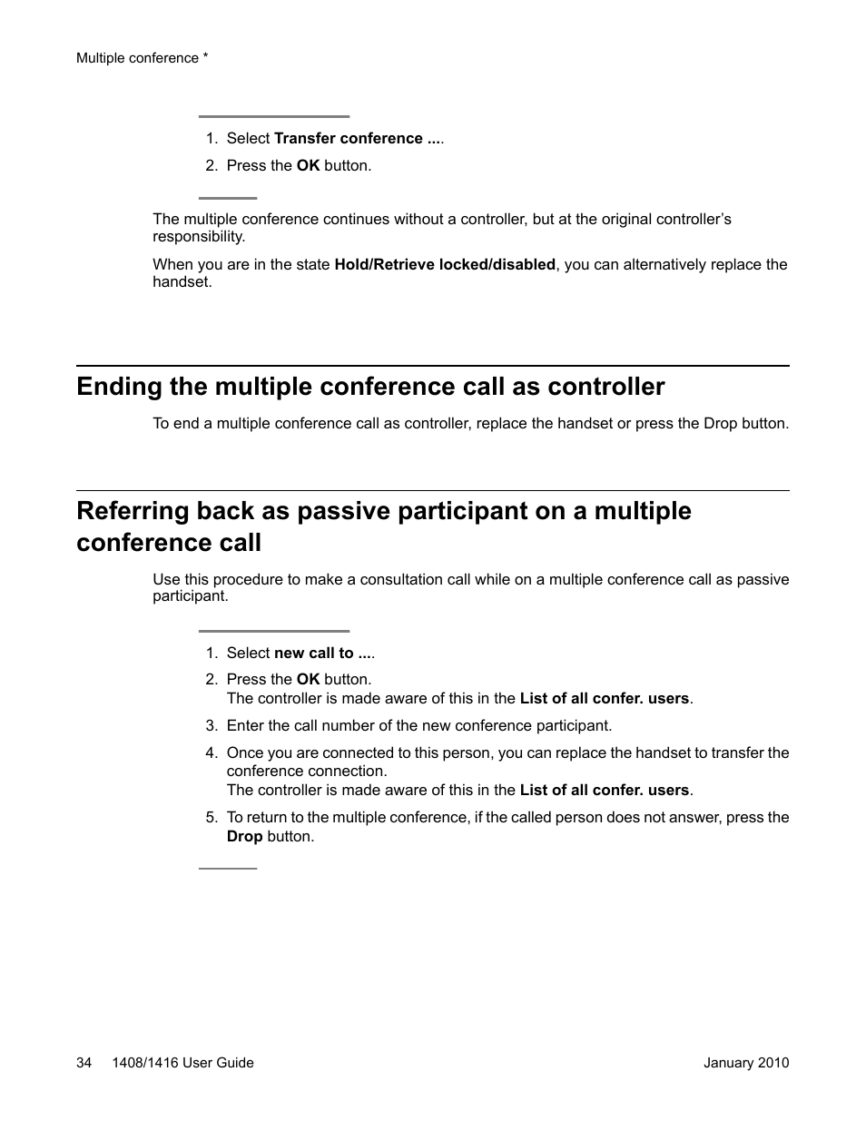 Ending the multiple conference call as controller | Avaya 16-603463 User Manual | Page 34 / 118