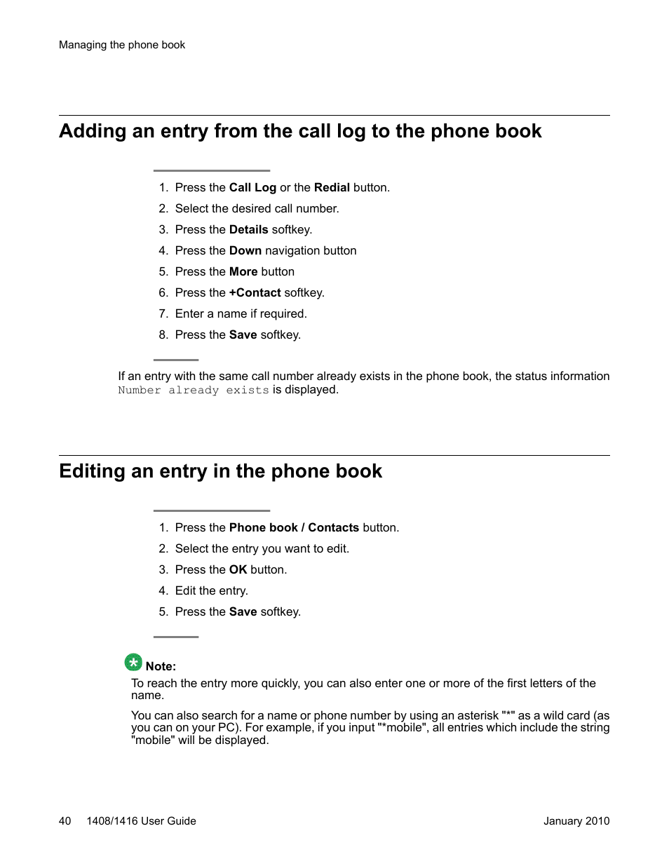 Editing an entry in the phone book | Avaya 16-603463 User Manual | Page 40 / 118