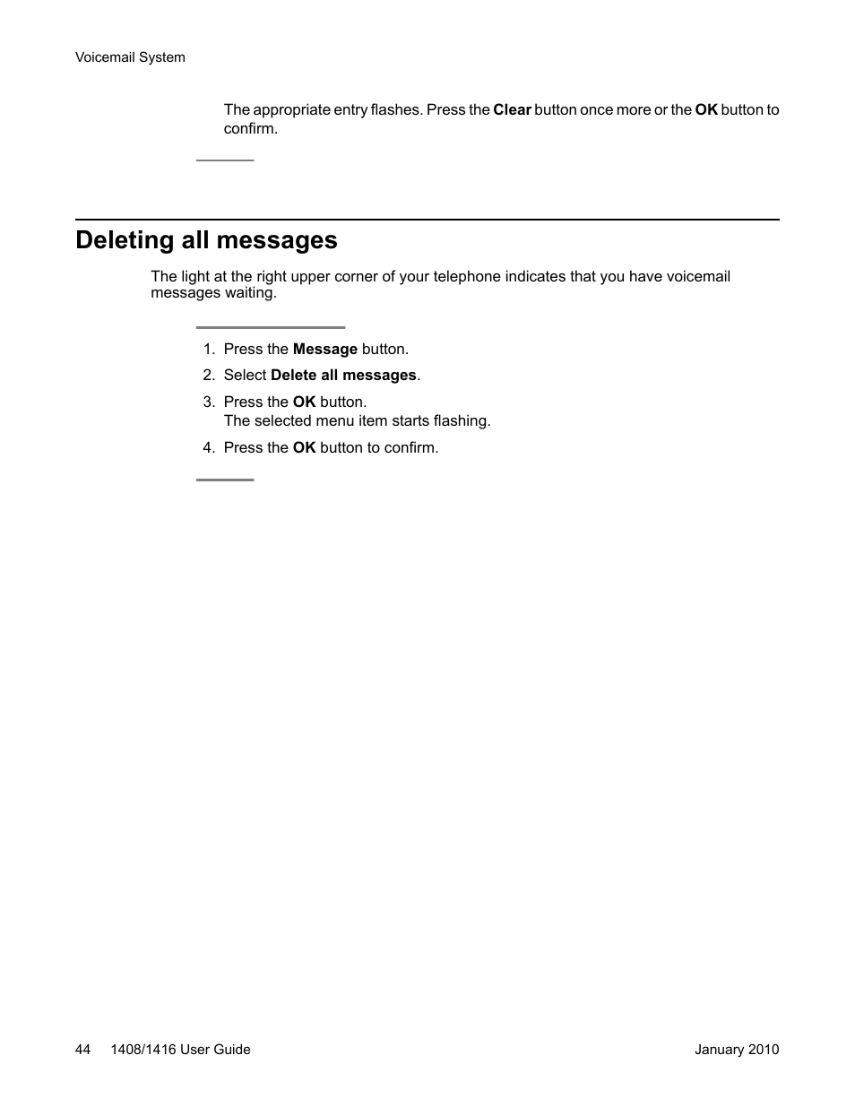 Deleting all messages | Avaya 16-603463 User Manual | Page 44 / 118