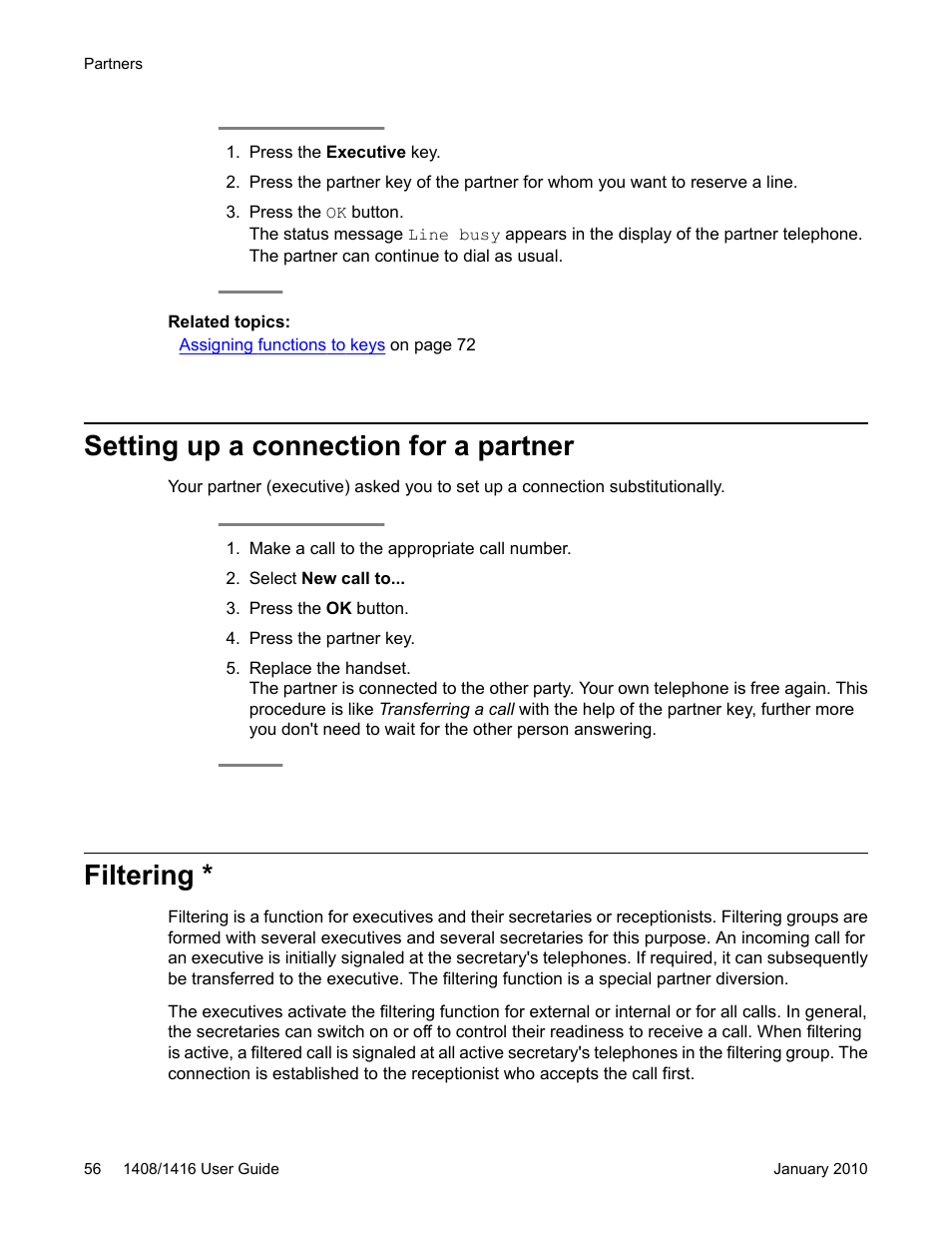 Setting up a connection for a partner, Filtering, Setting up a connection for a partner filtering | Avaya 16-603463 User Manual | Page 56 / 118