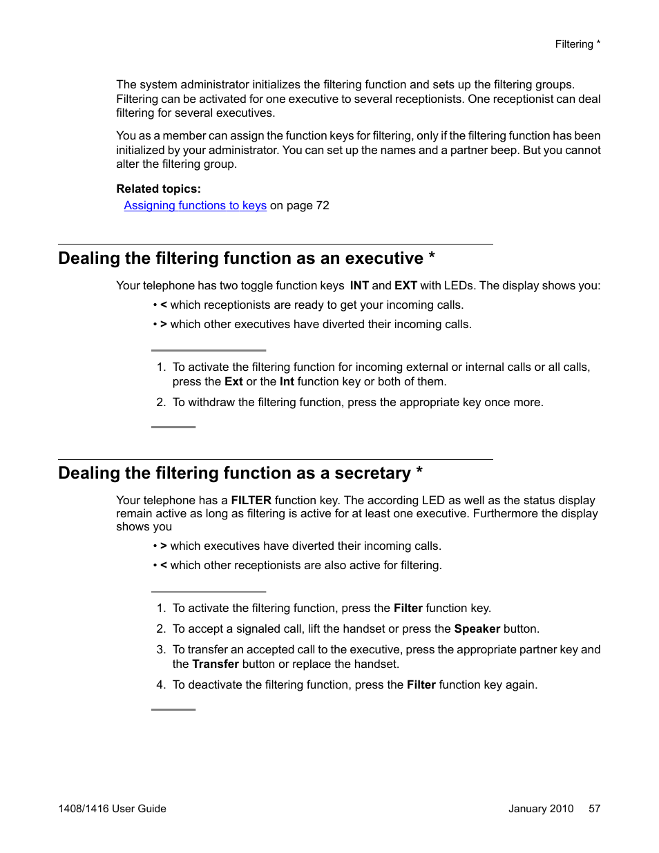 Dealing the filtering function as an executive, Dealing the filtering function as a secretary | Avaya 16-603463 User Manual | Page 57 / 118