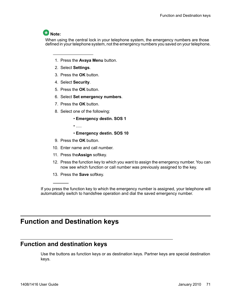 Function and destination keys | Avaya 16-603463 User Manual | Page 71 / 118