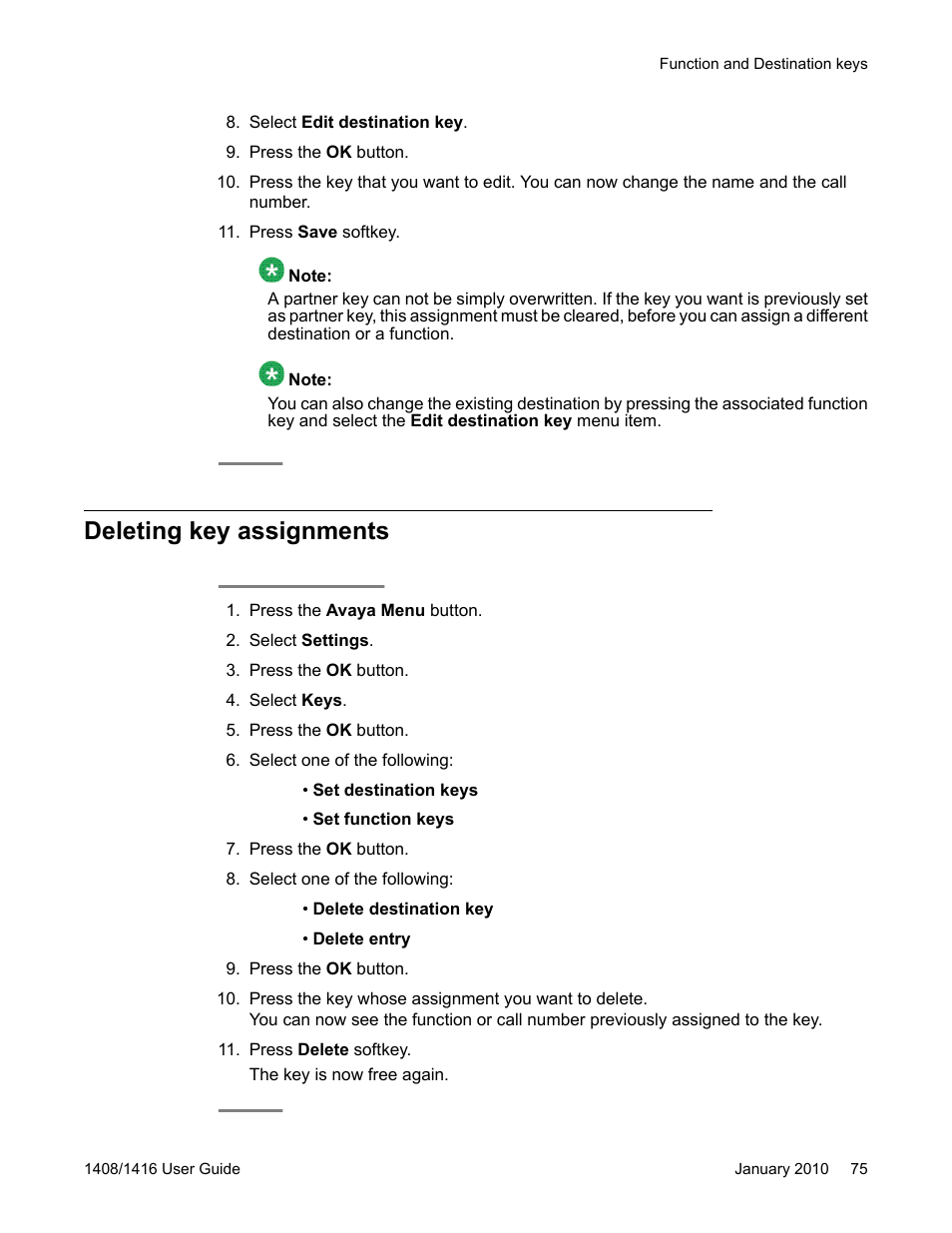 Deleting key assignments | Avaya 16-603463 User Manual | Page 75 / 118