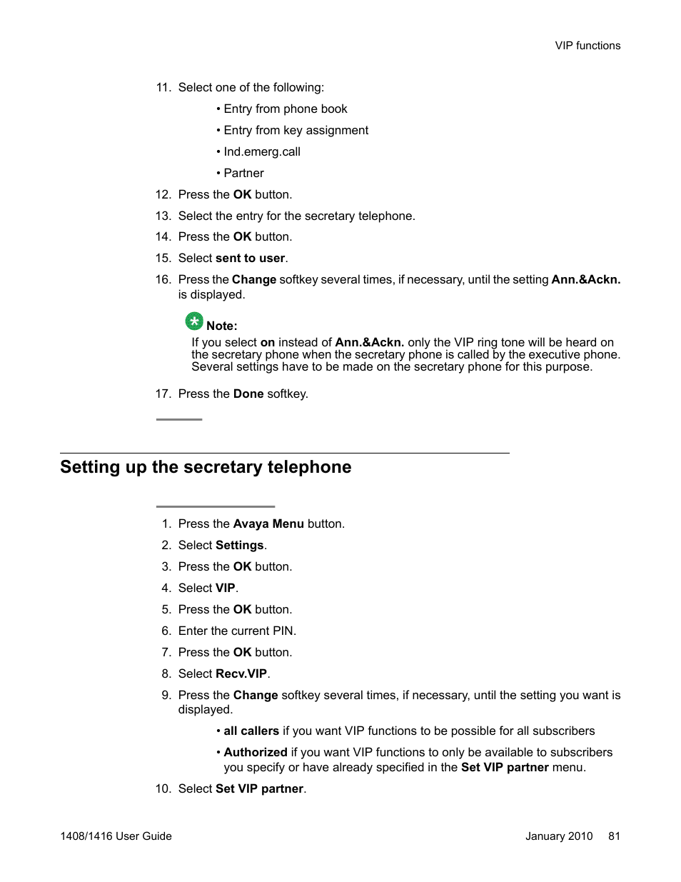 Setting up the secretary telephone | Avaya 16-603463 User Manual | Page 81 / 118