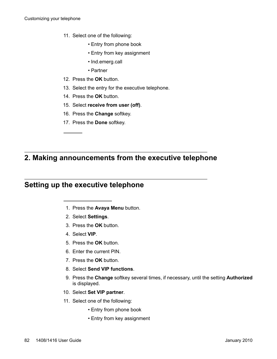 Making announcements from the executive telephone, Setting up the executive telephone | Avaya 16-603463 User Manual | Page 82 / 118