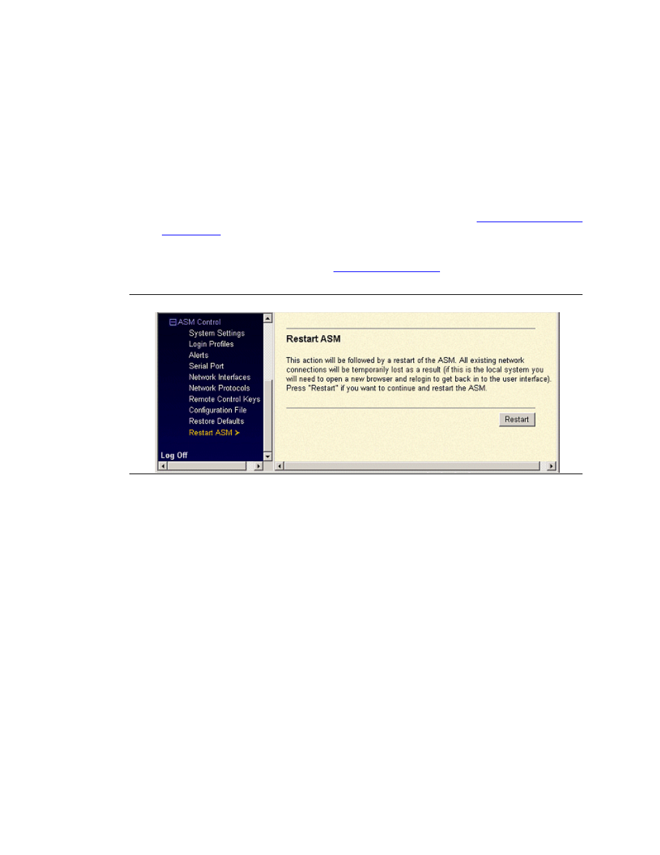 Restarting the rsa, Logging off the rsa | Avaya S8500 User Manual | Page 52 / 72