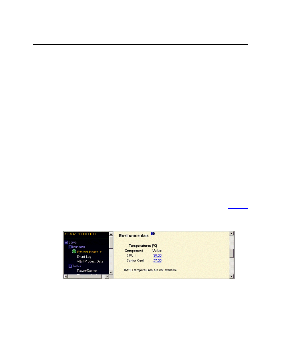 Viewing system health summary, Environmentals, Temperature thresholds | Environmentals 54 | Avaya S8500 User Manual | Page 54 / 72