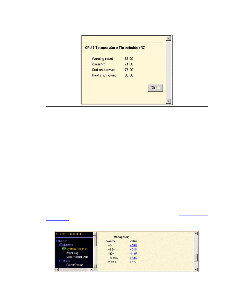 Voltage thresholds, Figure 27, system, Health temperature thresholds | Avaya S8500 User Manual | Page 55 / 72