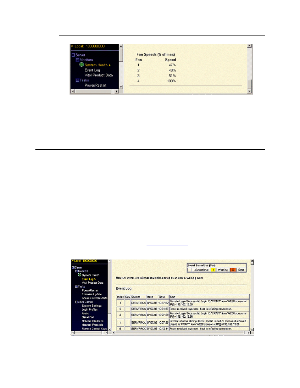 The event log, Viewing the event log, Figure 30, system health fan | Speed | Avaya S8500 User Manual | Page 57 / 72