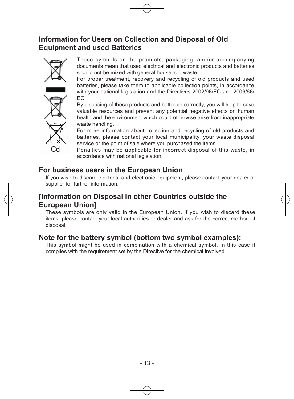 For business users in the european union | Panasonic EY7940 User Manual | Page 13 / 121