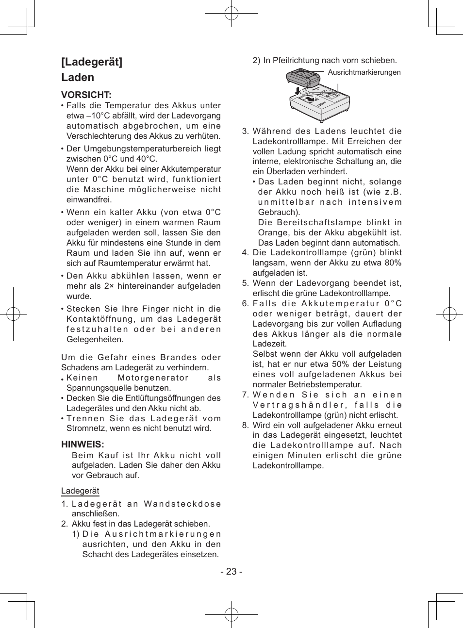 Ladegerät] laden, Vorsicht, Hinweis | Panasonic EY7940 User Manual | Page 23 / 121