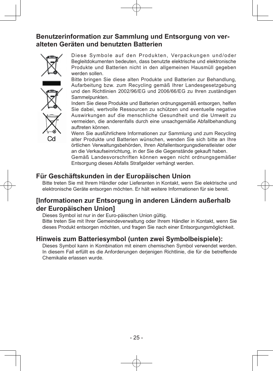 Für geschäftskunden in der europäischen union | Panasonic EY7940 User Manual | Page 25 / 121