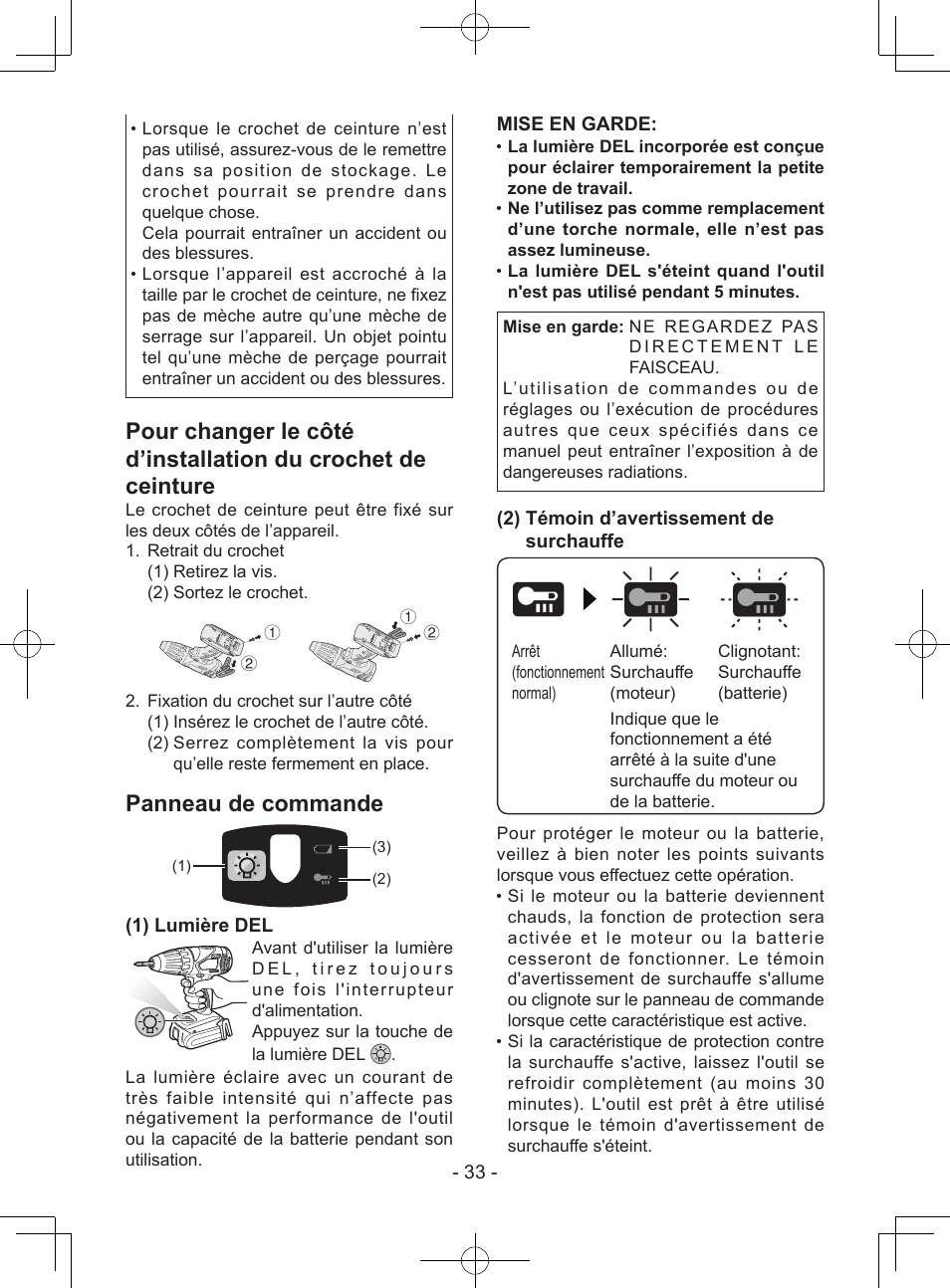 Panneau de commande | Panasonic EY7940 User Manual | Page 33 / 121