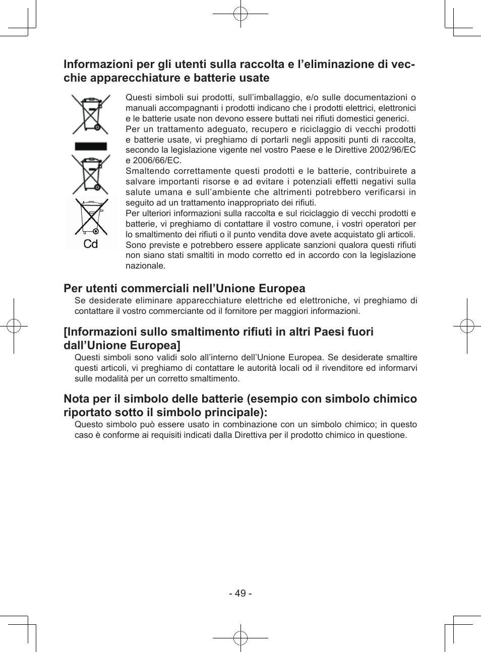 Per utenti commerciali nell’unione europea | Panasonic EY7940 User Manual | Page 49 / 121