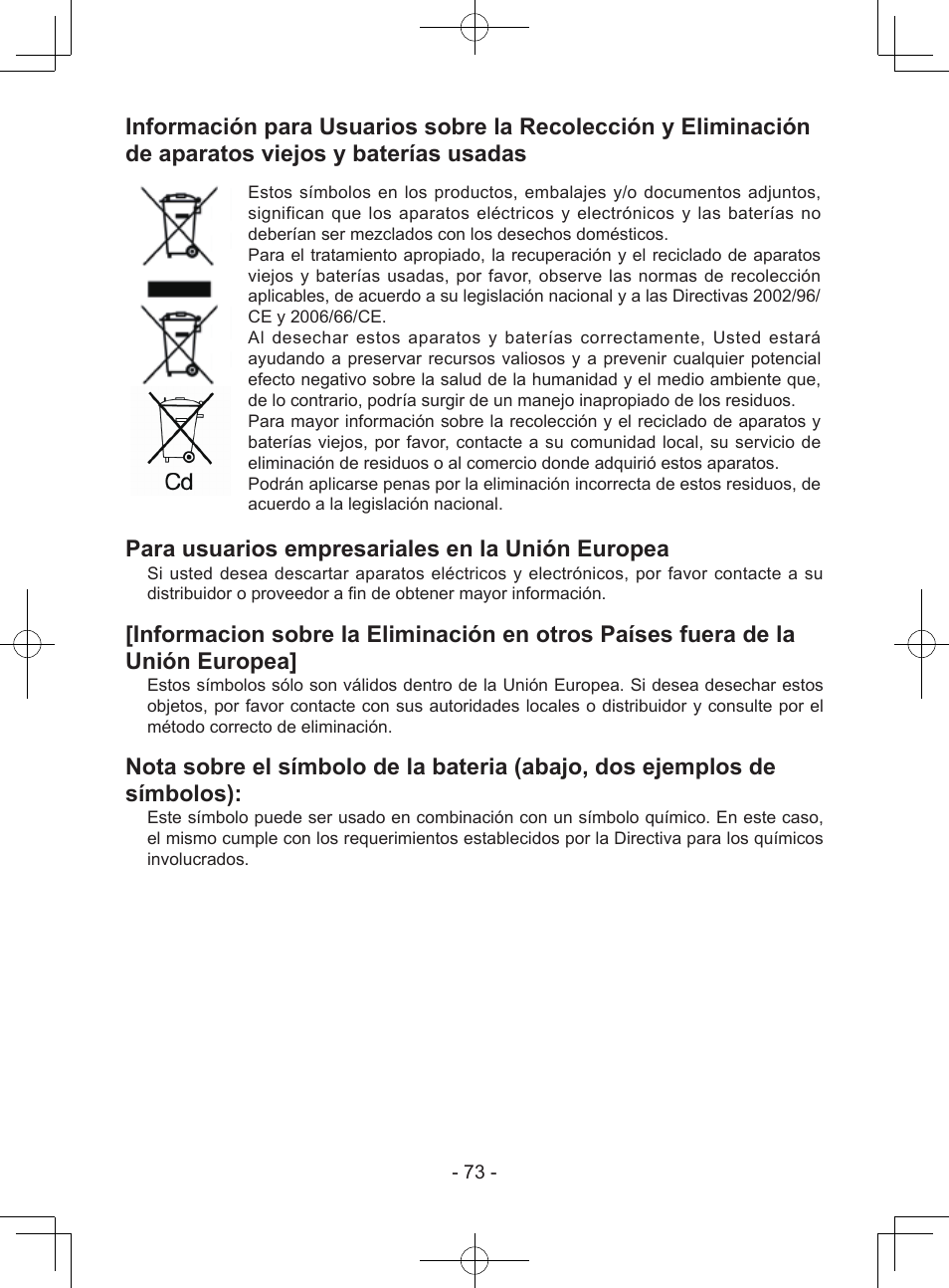 Para usuarios empresariales en la unión europea | Panasonic EY7940 User Manual | Page 73 / 121