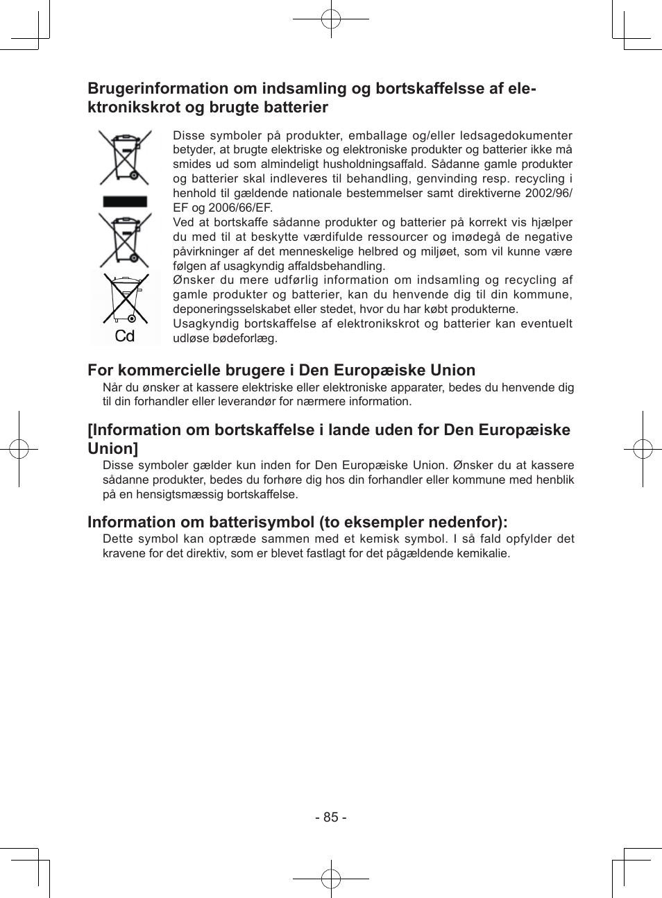 For kommercielle brugere i den europæiske union | Panasonic EY7940 User Manual | Page 85 / 121