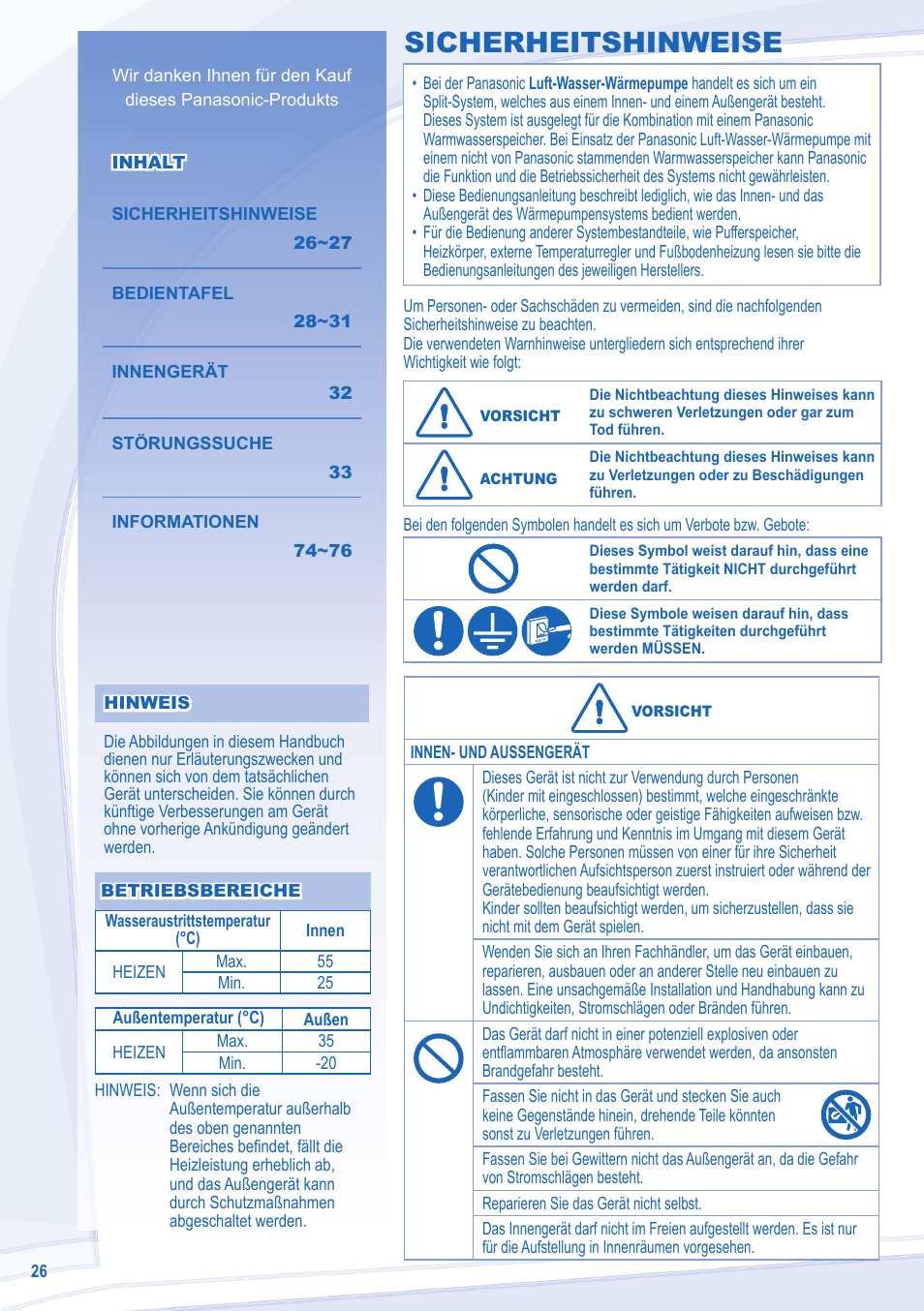 Sicherheitshinweise | Panasonic WHUD14CE5 User Manual | Page 2 / 12