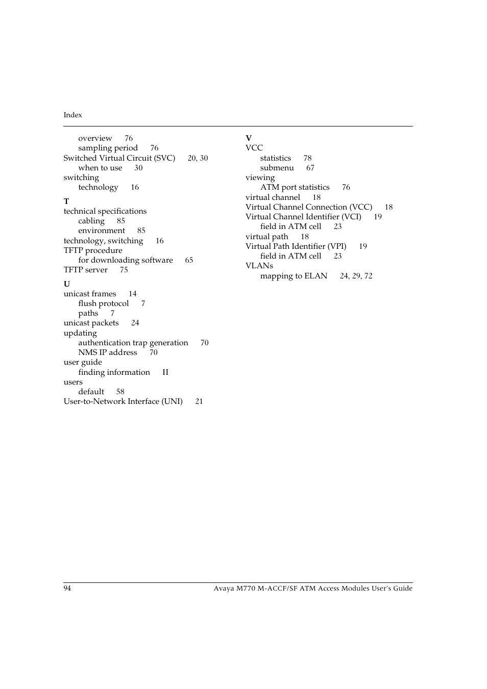 Avaya M-ACCF/SF User Manual | Page 110 / 114