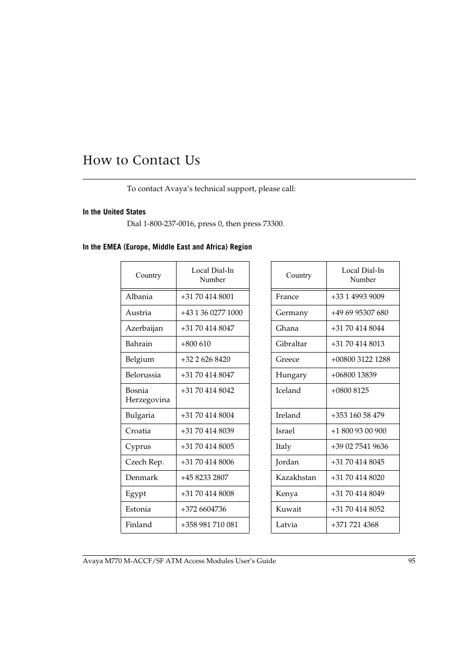 How to contact us, In the united states | Avaya M-ACCF/SF User Manual | Page 111 / 114