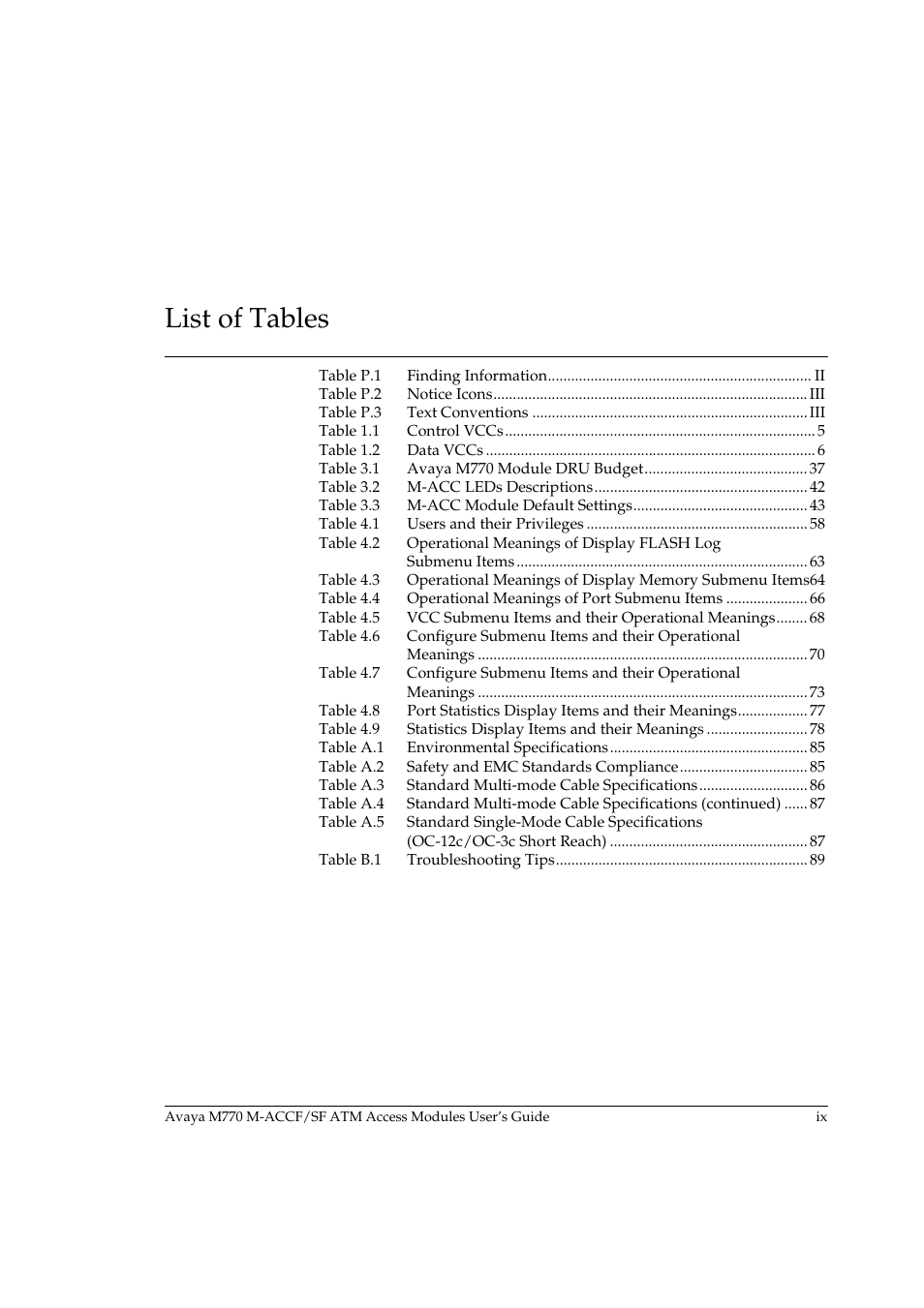 List of tables | Avaya M-ACCF/SF User Manual | Page 15 / 114