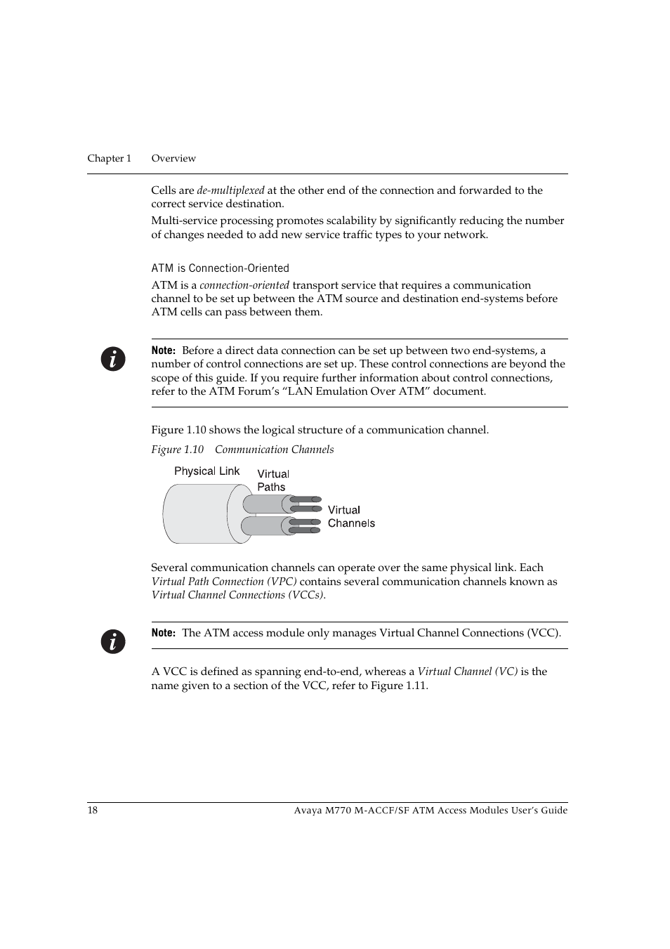 Atm is connection-oriented, Figure 1.10 communication channels | Avaya M-ACCF/SF User Manual | Page 34 / 114