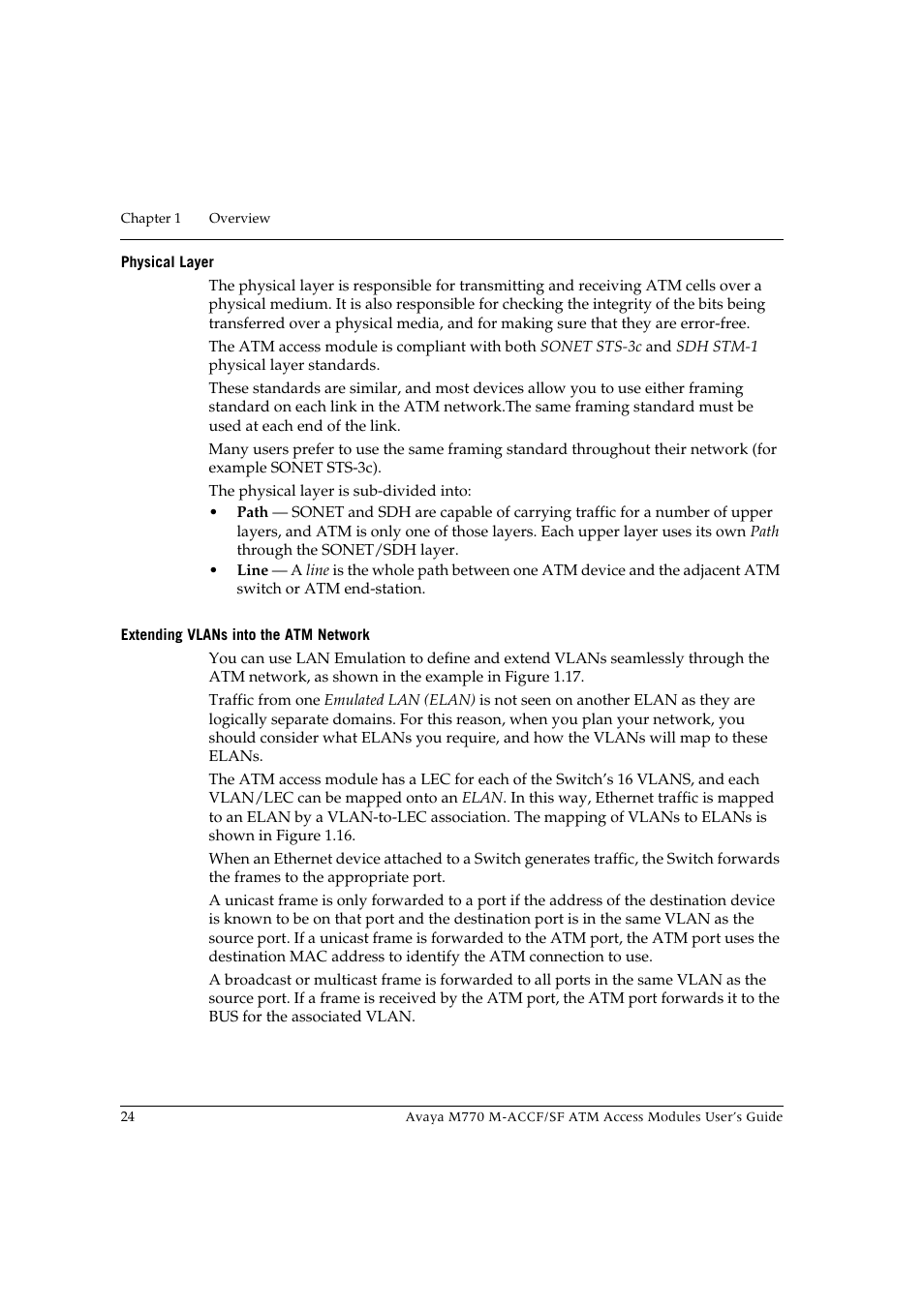 Physical layer, Extending vlans into the atm network | Avaya M-ACCF/SF User Manual | Page 40 / 114