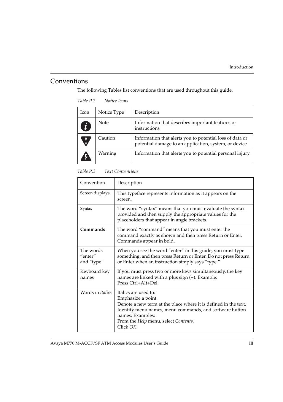 Conventions | Avaya M-ACCF/SF User Manual | Page 5 / 114