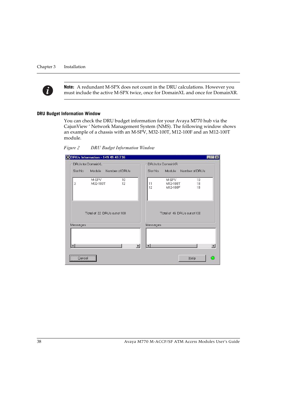 Dru budget information window | Avaya M-ACCF/SF User Manual | Page 54 / 114
