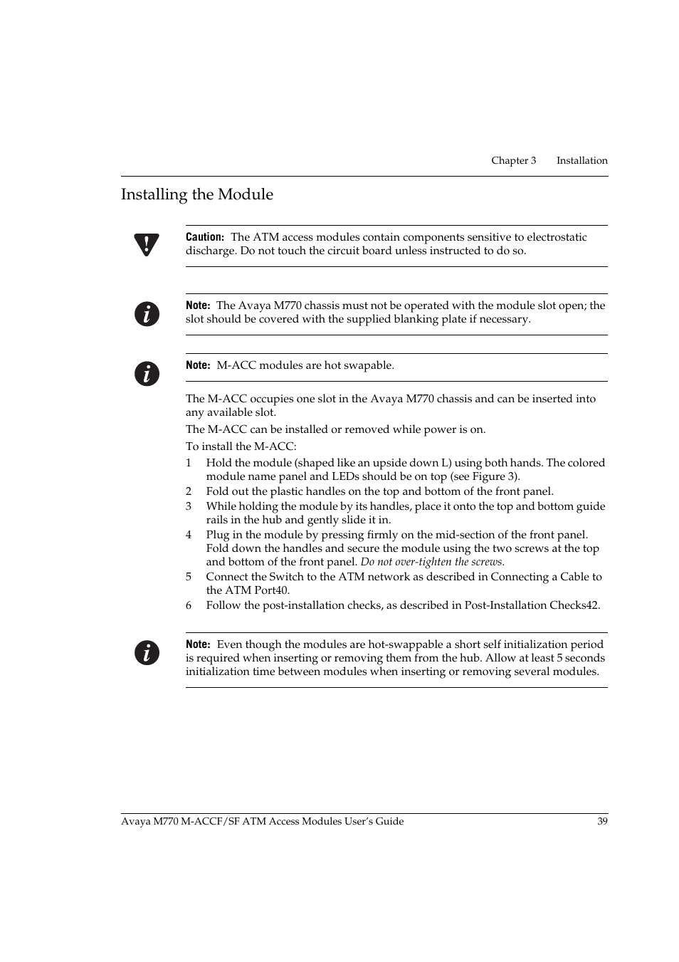 Installing the module | Avaya M-ACCF/SF User Manual | Page 55 / 114