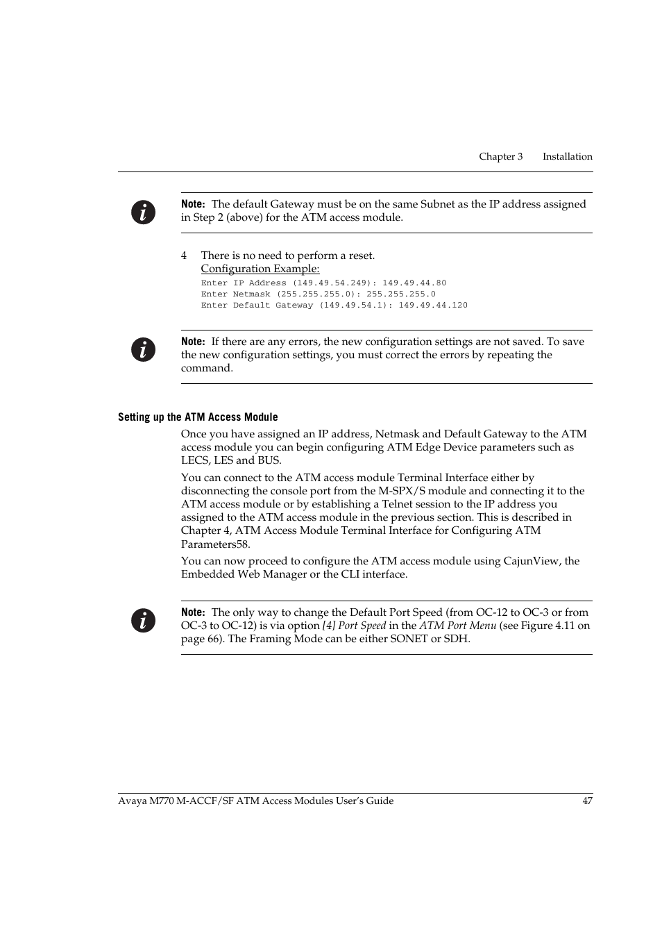 Setting up the atm access module | Avaya M-ACCF/SF User Manual | Page 63 / 114