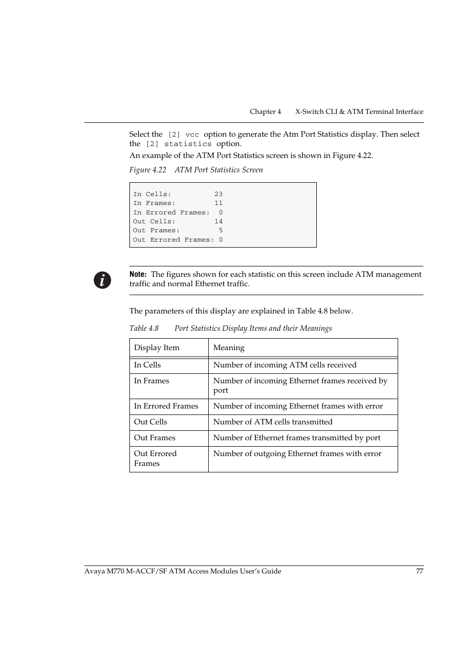 Figure 4.22 atm port statistics screen, Table 4.8, Port statistics display items and their meanings | Avaya M-ACCF/SF User Manual | Page 93 / 114