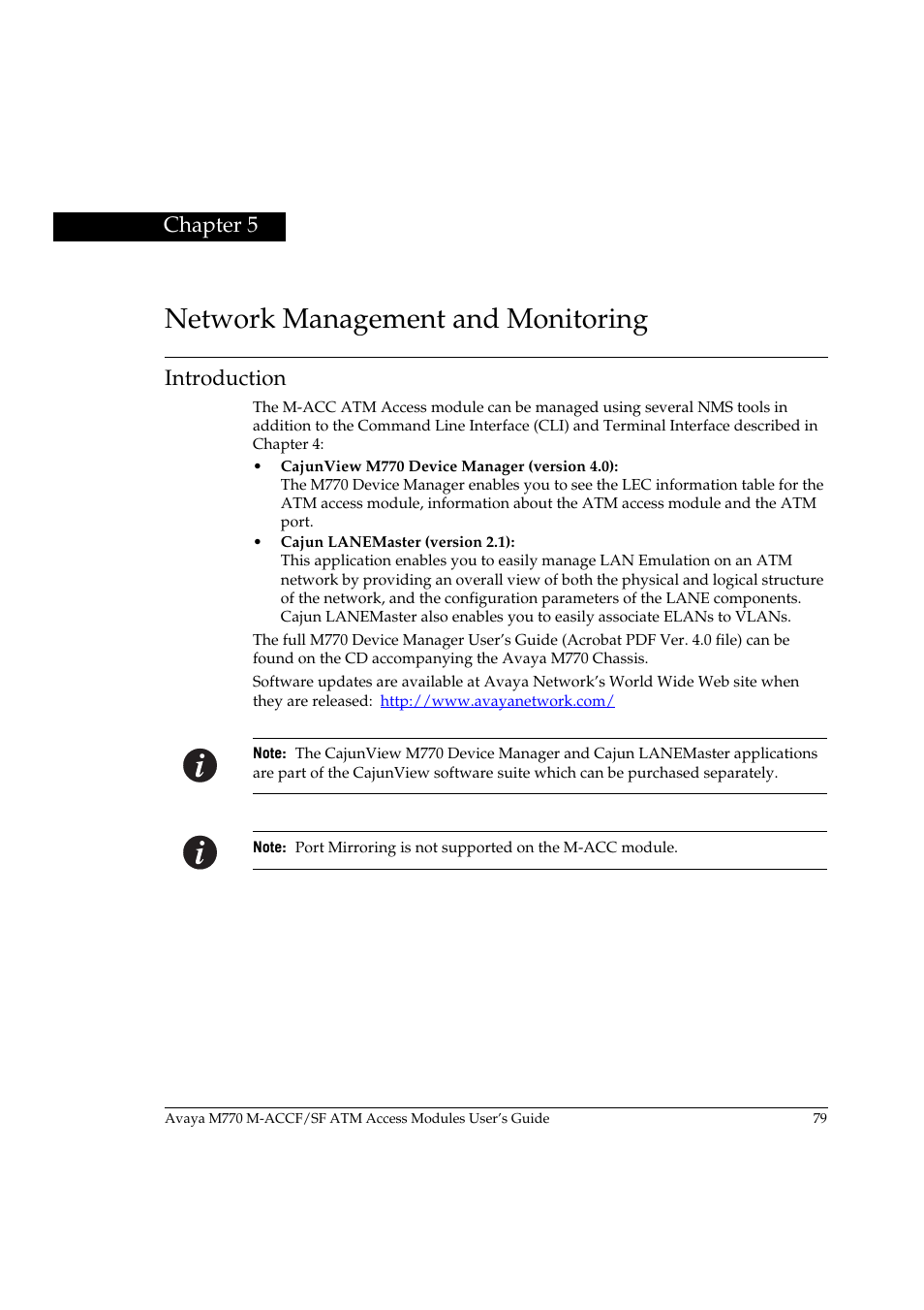 Network management and monitoring, Introduction, Chapter 5 | Network management and monitoring introduction | Avaya M-ACCF/SF User Manual | Page 95 / 114
