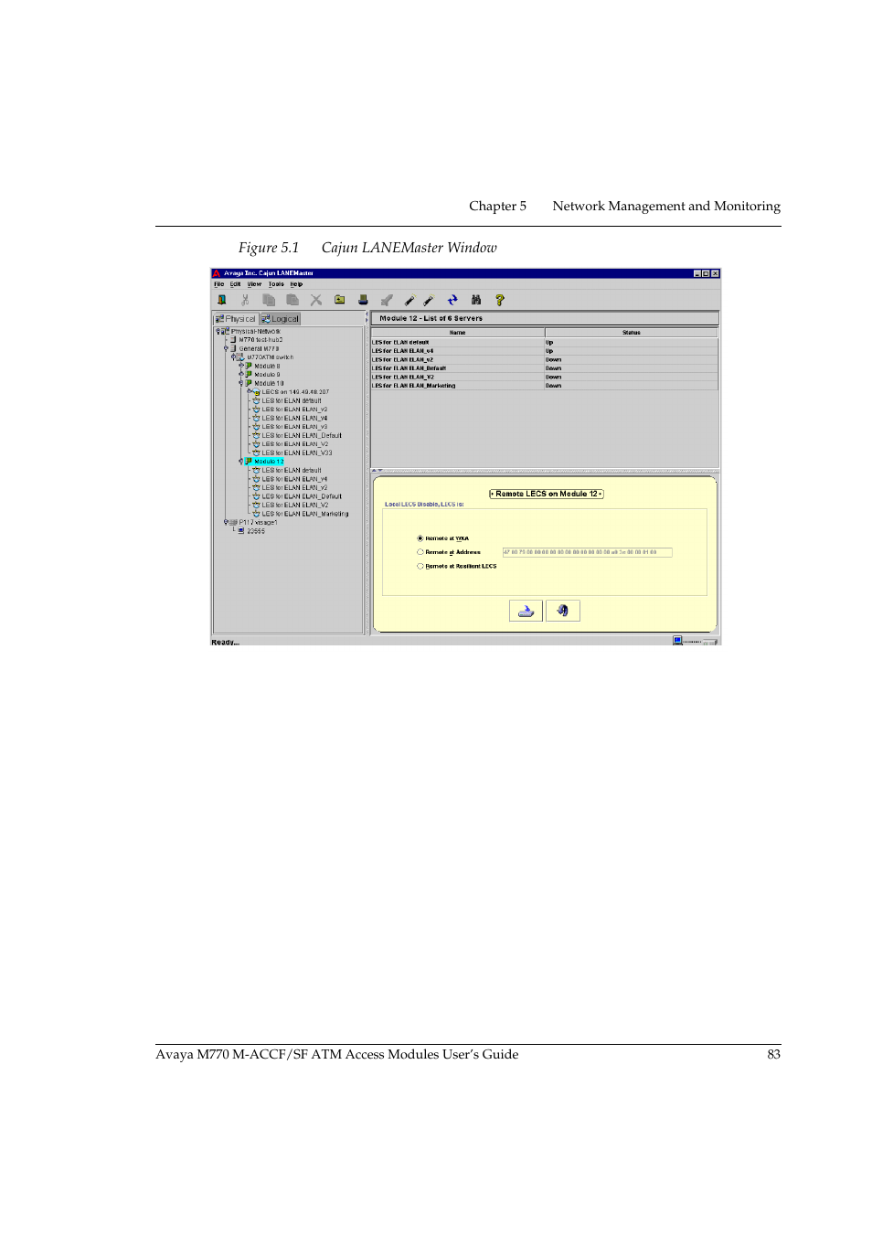 Figure 5.1, Cajun lanemaster window | Avaya M-ACCF/SF User Manual | Page 99 / 114