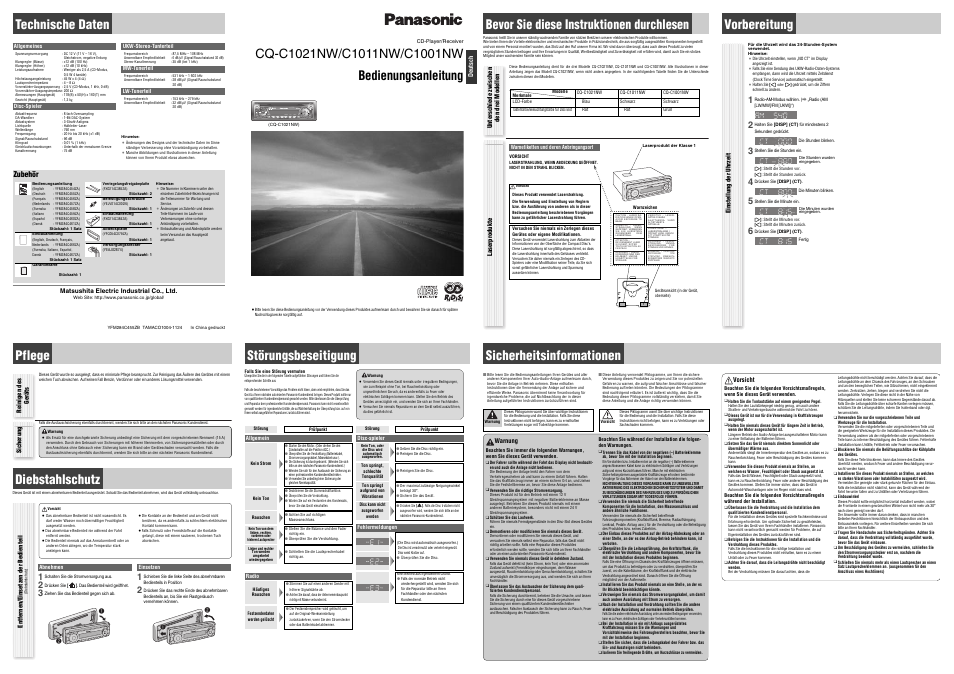 Panasonic CQC1021NW User Manual | 4 pages