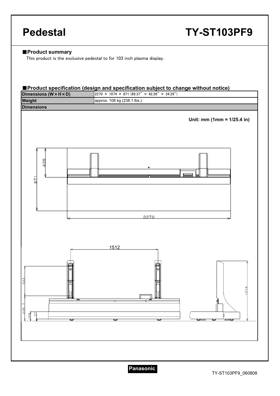 Panasonic TYWK103PF9 User Manual | 3 pages