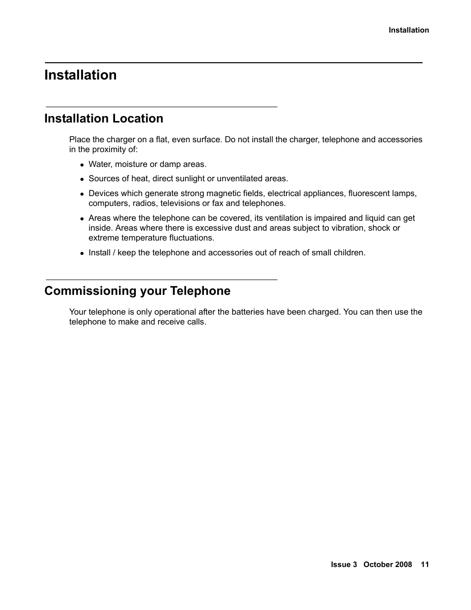 Installation, Installation location, Commissioning your telephone | Avaya 3701 User Manual | Page 11 / 46