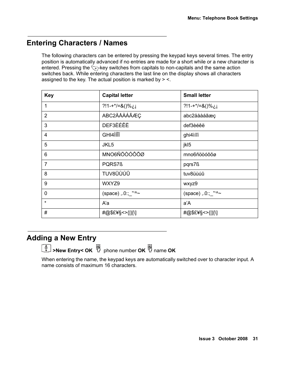 Entering characters / names, Adding a new entry | Avaya 3701 User Manual | Page 31 / 46