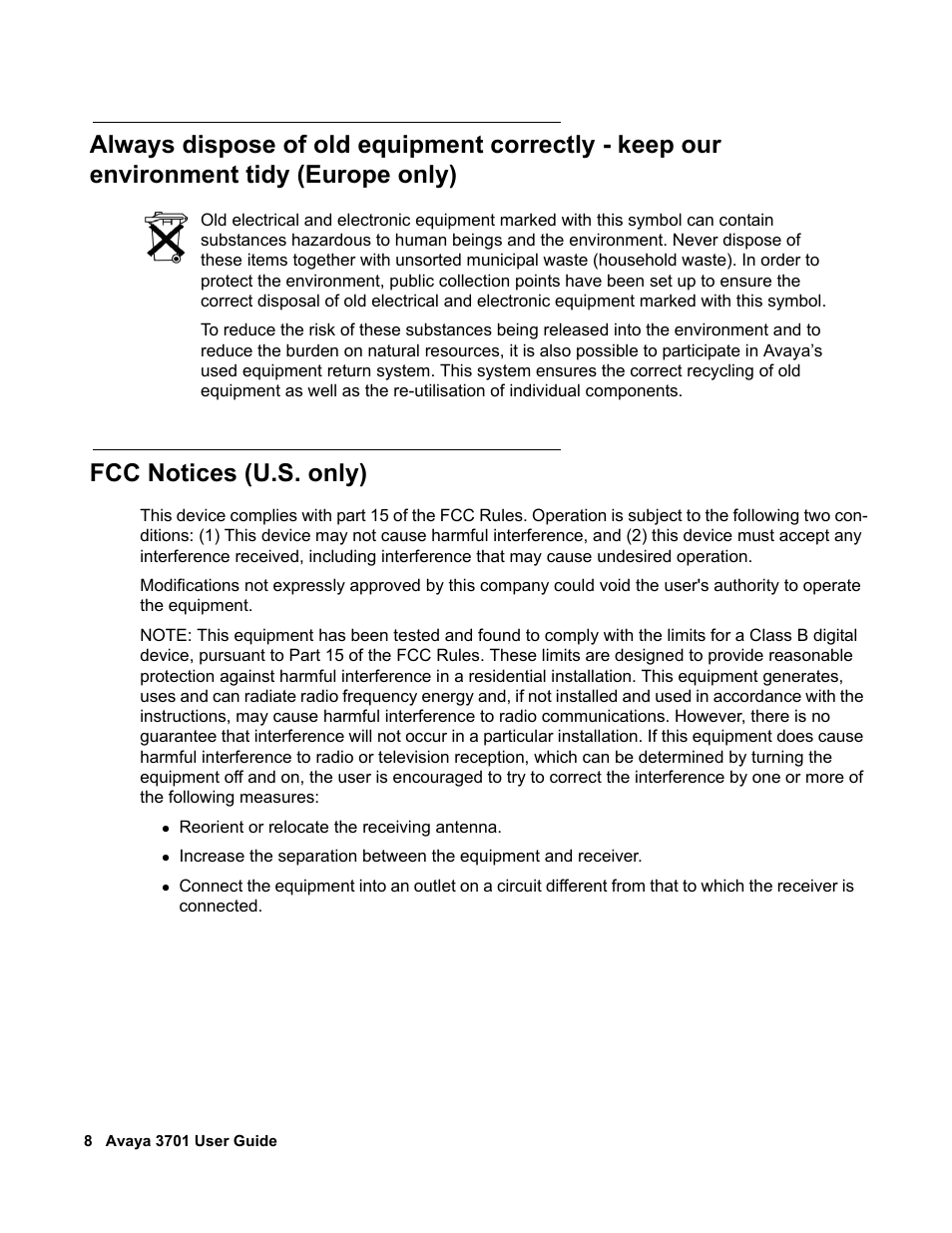 Fcc notices (u.s. only) | Avaya 3701 User Manual | Page 8 / 46