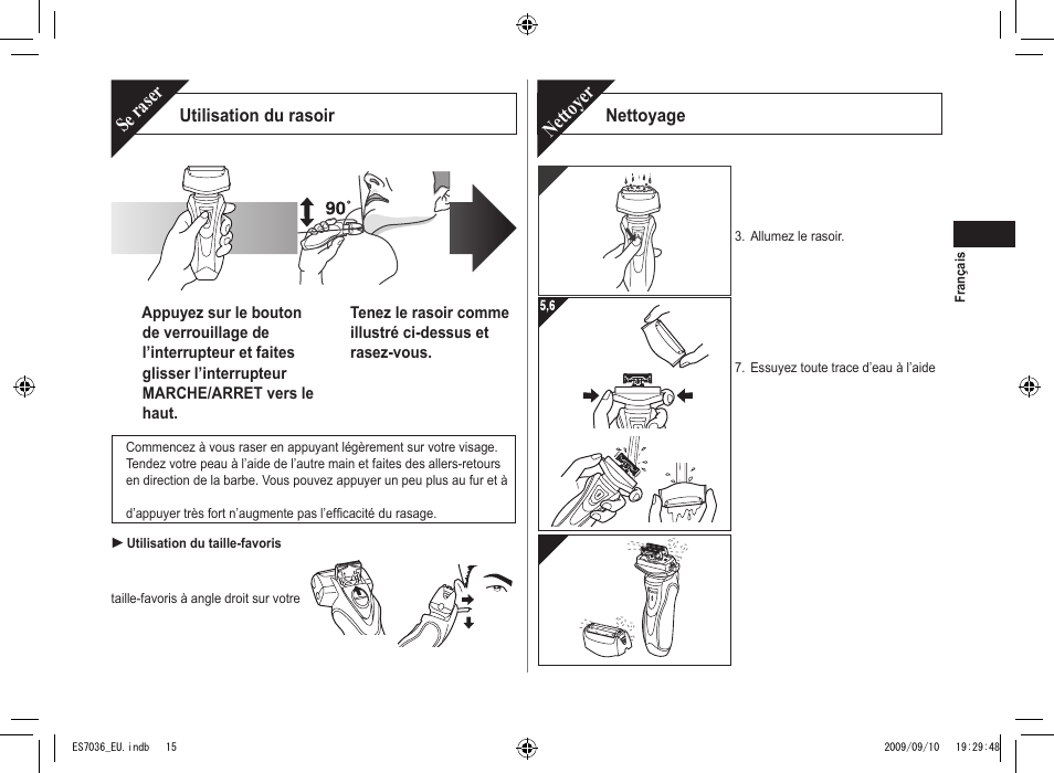 Se raser, Nettoyer | Panasonic ES7036 User Manual | Page 15 / 79