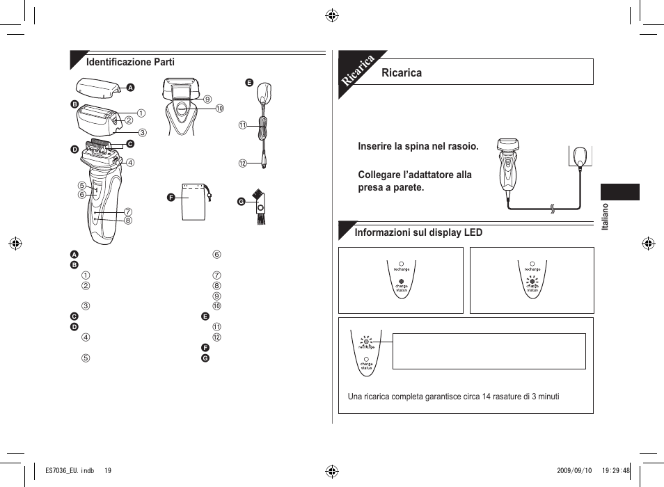 Ricarica | Panasonic ES7036 User Manual | Page 19 / 79