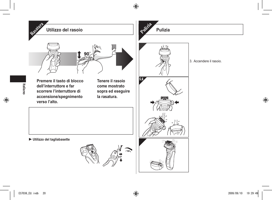 Rasatura, Pulizia | Panasonic ES7036 User Manual | Page 20 / 79