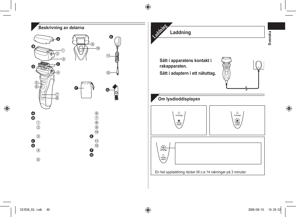 Laddning | Panasonic ES7036 User Manual | Page 49 / 79