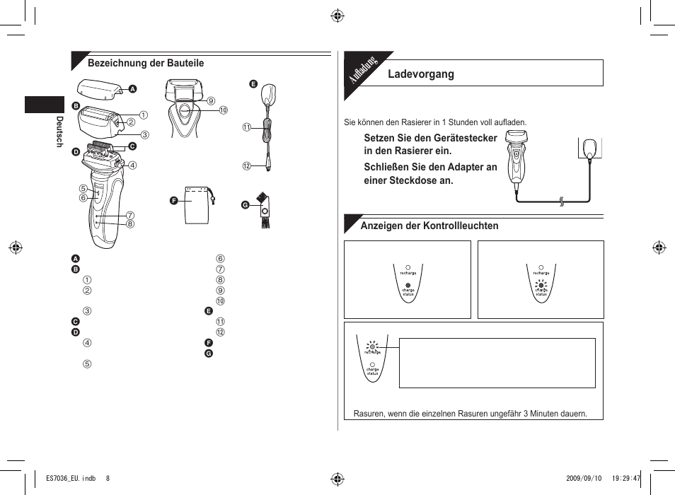 Aufladung | Panasonic ES7036 User Manual | Page 8 / 79