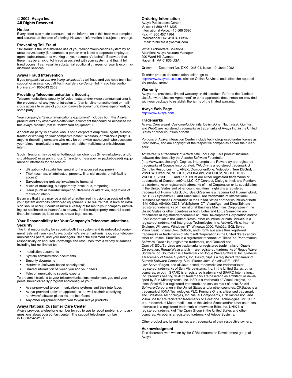 Avaya Interaction Center DXX-1015-01 User Manual | Page 2 / 74