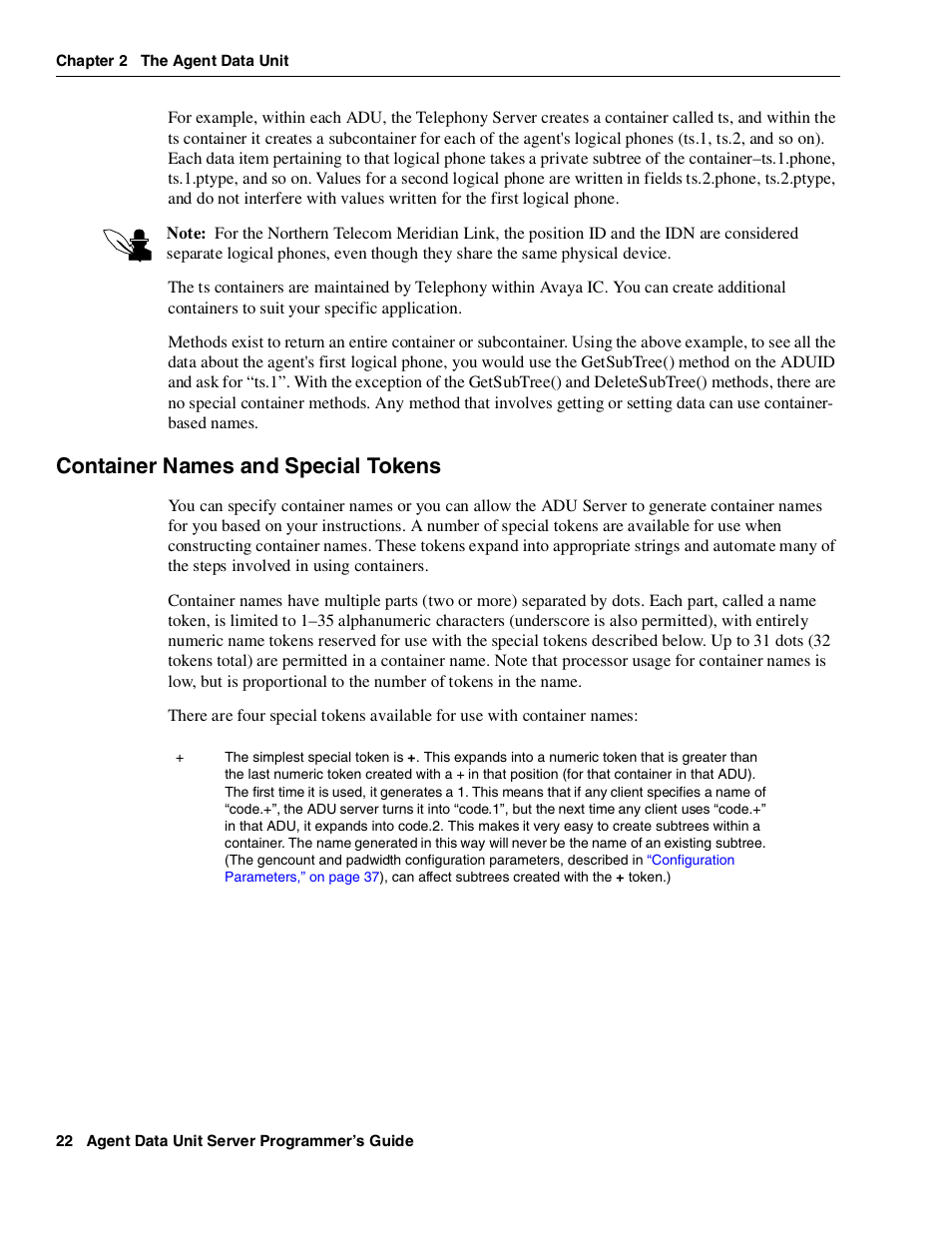 Container names and special tokens | Avaya Interaction Center DXX-1015-01 User Manual | Page 22 / 74