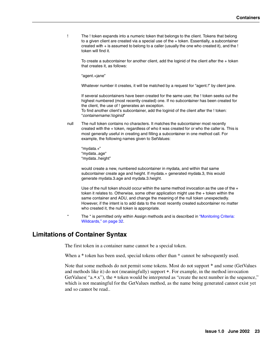 Limitations of container syntax | Avaya Interaction Center DXX-1015-01 User Manual | Page 23 / 74